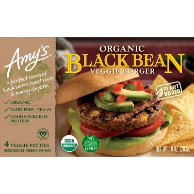 Amy&#39;s Organic &#38; Plant Based Vegan Frozen Black Bean Veggie Burger - 4ct/10oz