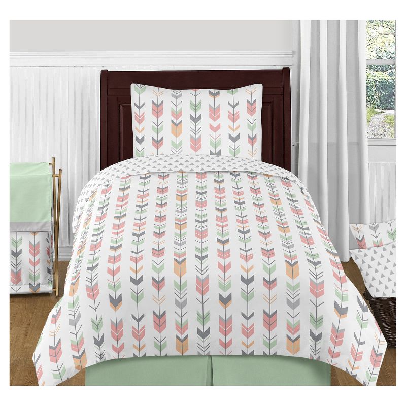 4pc Mod Arrow Twin Kids&#39; Comforter Bedding Set Coral and Mint - Sweet Jojo Designs, 1 of 6