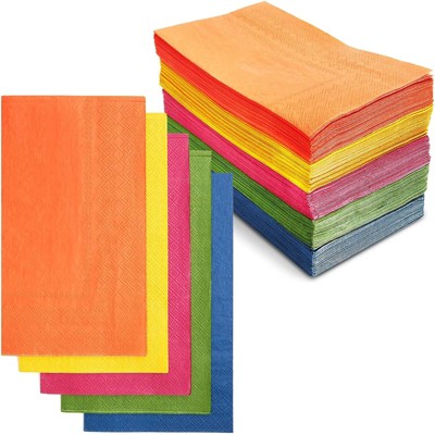 Sparkle and Bash 120 Pack Colorful Disposable Dinner Paper Cocktail Napkins Party Supplies, 4 x 8 in, 5 Colors