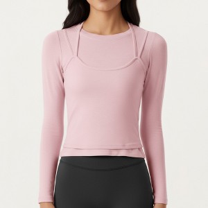 Anna-Kaci Active Women’s Long Sleeve Active Top with Layered Strap Detail Slim Contoured Fit and Modern Minimal Silhouette - 1 of 4