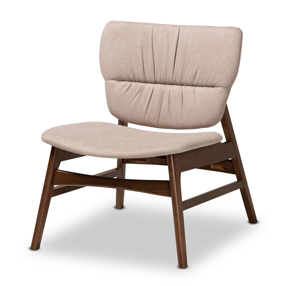 Photos - Chair Benito Fabric Upholstered Wood Accent  Beige/Walnut Brown - Baxton St