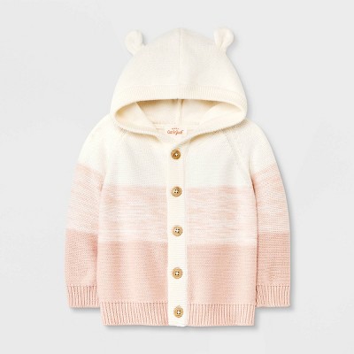 Image of Baby Ombre Critter Button-Up Sweater Hooded Cardigan - Cat & Jack™ Cream 3-6M