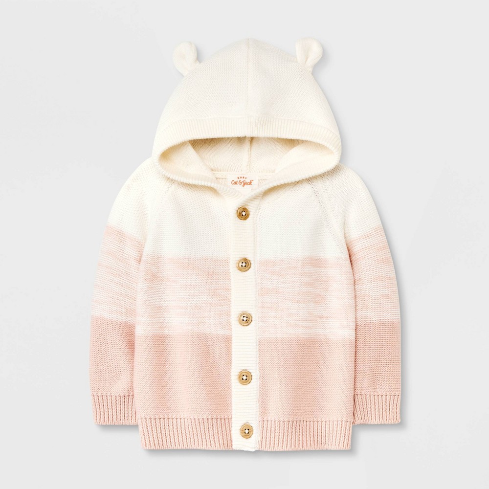 size 18M Baby Ombre Critter Button-Up Sweater Hooded Cardigan - Cat & Jack Cream 18M, Ivory