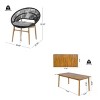 7Pcs Outdoor Patio Dining Set, Dining Set with 6 PE Rattan Chairs and 1 Acacia Wood Table, Wood Frame Chairs with Foam Cushion-Coolbibila - 4 of 4
