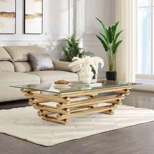 NicBex Modern 55.12" Rectangle Coffee Table with Glass Top and Steel Frame for Living Room and Office - 1 of 4