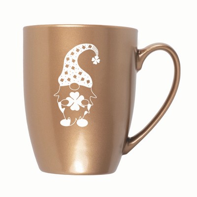 Elanze Designs Gnome With Clover Pattern On Hat 10 ounce New Bone China Coffee Tea Cup Mug, Bronze
