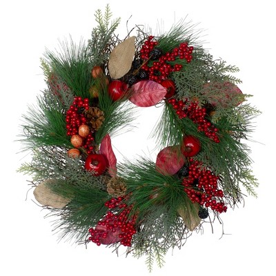 Northlight 24" Unlit Autumn Harvest Mixed Berry, Pine, and Nut Thanksgiving Fall Wreath