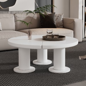 Lyngins 39.4" Cream Coffee Table with Petal-Shaped Circular Top & Sturdy Chunky Legs, Minimalist Irregular Tea Table with Sleek Round Edges - 1 of 4