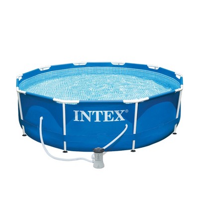 Intex 10ft x 30in Metal Frame Above Ground Pool & Intex Steel Frame Pool Ladder