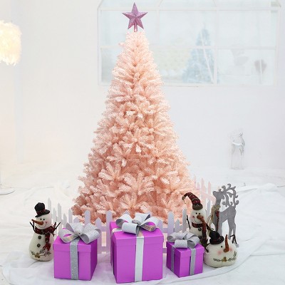 Tangkula 6ft Pink Artificial Christmas Tree 617 Hinged tips w/ Metal Stand Holiday Season