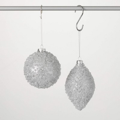 6"H & 4"H Sullivans Christmas Gray Ice Beaded Ornament Set of 2  Silver