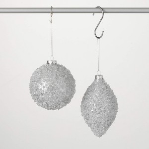 6"H & 4"H Sullivans Christmas Gray Ice Beaded Ornament Set of 2  Silver - 1 of 2
