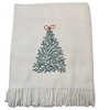 HomeRoots 55" X 70" Cream Cotton Blend Woven Christmas Tree Embroidered Throw Blanket with Fringe - 4 of 4