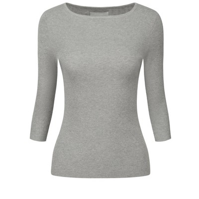 Hobemty Women's Solid Half Sleeve Boat Neck Slim Fit Ribbed Knit Top