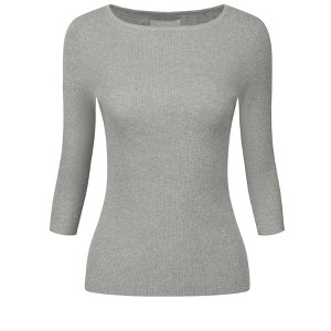 Hobemty Women's Solid Half Sleeve Boat Neck Slim Fit Ribbed Knit Top - 1 of 4