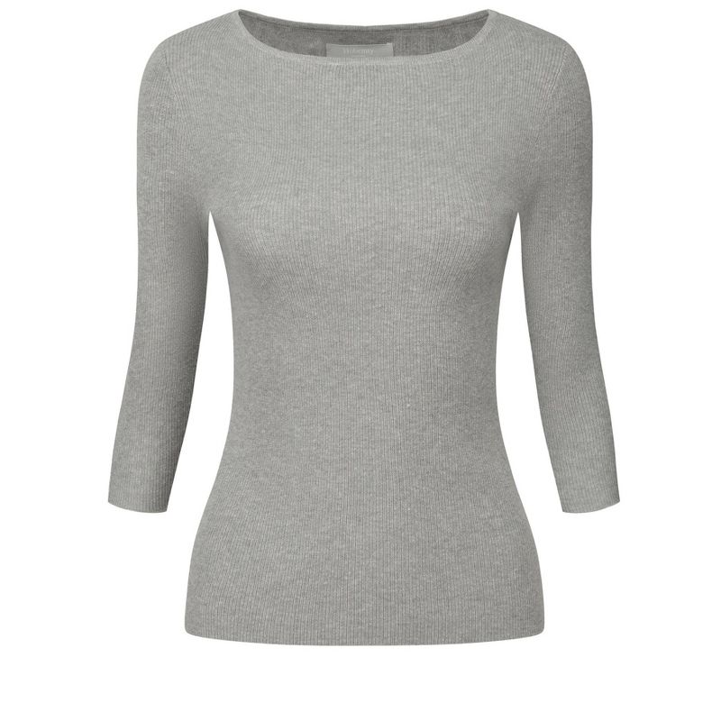 Hobemty Women's Solid Half Sleeve Boat Neck Slim Fit Ribbed Knit Top, 1 of 5