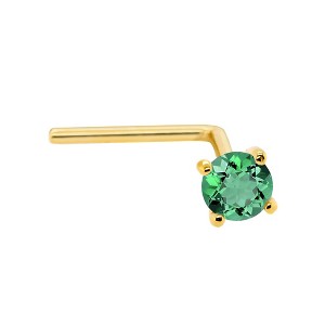 Jewelry Avalanche 22G 14K Gold L-shape Nose Stud with Emerald Gemstone - 1 of 2