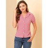 INSPIRE CHIC Women's Plaid Gingham Puff Sleeve Ruffle Peter Pan Collar Shirt - 3 of 4
