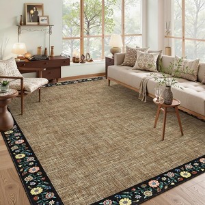 Large Farmhouse Floral Rug, Non-Slip, Thin, Washable, Soft Low-Pile, non-Shedding, Foldable Indoor Carpet for Office, Open Spaces - 1 of 4