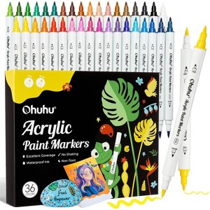 Ohuhu Acrylic Paint Markers Cotton-core: 36 Colors Dual Tips (Brush & Fine) Paint Pens High Opacity Acrylic Markers Waterproof Lightfast - 1 of 4