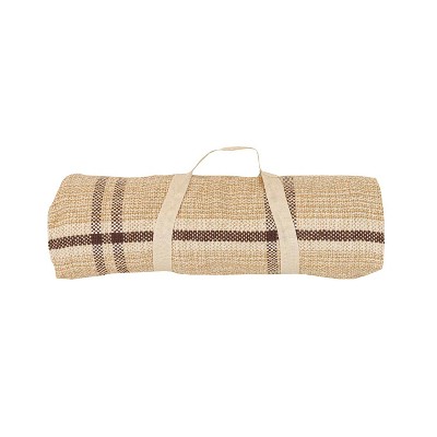 Plaid with Side Fringe Oversized Throw Sepia with Carrying Handle by Foreside Home & Garden