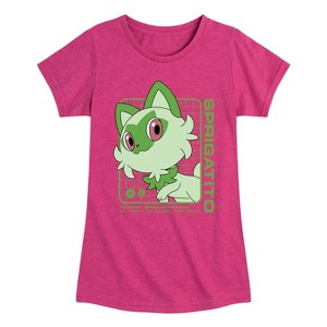 Girls' - Pokémon - Sprigatito Stats Fitted Short Sleeve Graphic T-Shirt - 1 of 4