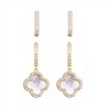 Adornia 14k Gold Plated Halo White Mother of Pearl Clover CZ Huggie Set - 4 of 4