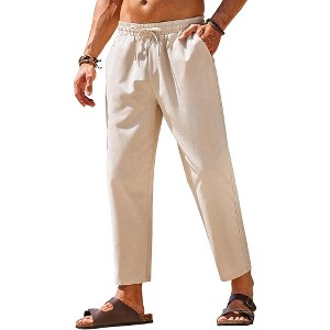 COOFANDY Mens Linen Casual Pants Elastic Waist Drawstring Trousers Yoga Beach Summer Pants - 1 of 4