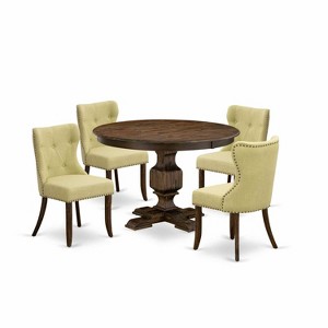 HomeStock 5-Piece Distressed Jacobean Finish Solid Wood Top Dining Table with 4 Parson Chair - 1 of 4