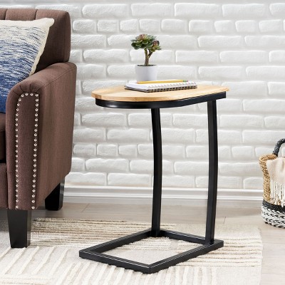 NicBex Round Retro Side Table Modern Coffee Table with Metal Frame and Wooden Tabletop for Bederoom and Living Room