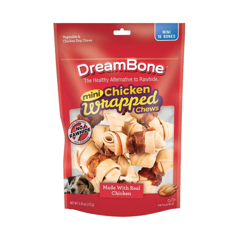 DreamBone Chicken and Vegetable Wrapped Mini Bones Chews Dog Treats - 16ct, 1 of 6