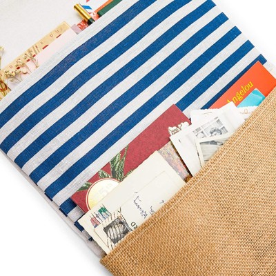 Blue and Beige Cotton Hanging Organizer with Wooden Rod, 2-Pack