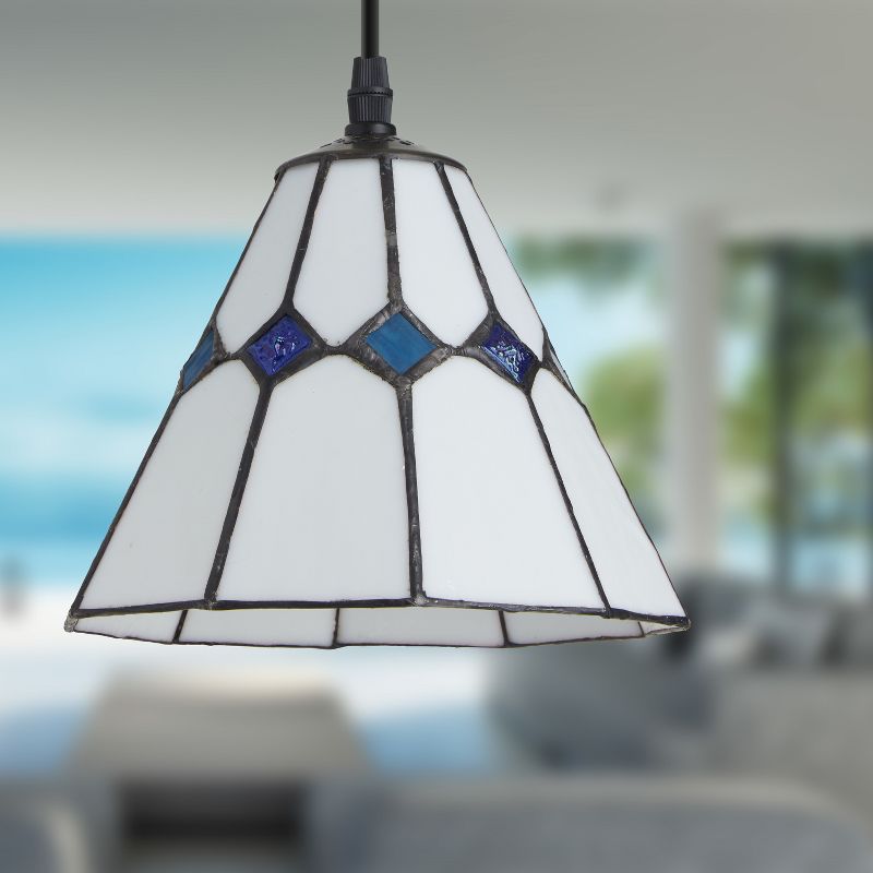 9.5&#34; High Yerik Black Painted Iron Ceiling Pendant Lamp with Stained Glass Shade - River of Goods, 3 of 9