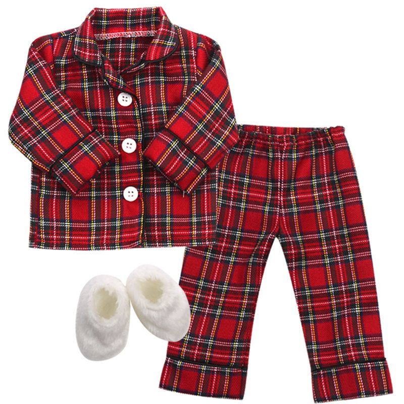 Sophia’s Red Flannel Pajamas and Slippers Set for 18" Dolls, 1 of 7