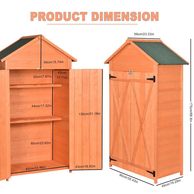 Solid Wood Patio Tool Sheds Outdoor Storage Shed with Lockable Doors - The Pop Home, 4 of 8