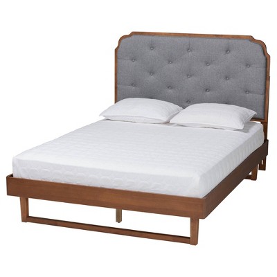 Baxton Studio Queen Roald Fabric and Wood Platform Bed Gray/Walnut Brown