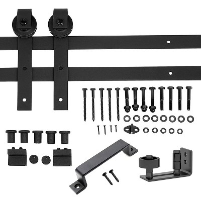 6.6FT Heavy Duty Sturdy Sliding Barn Door Hardware + Adjustable Floor Guide Wall Mount Roller + Pull Handle