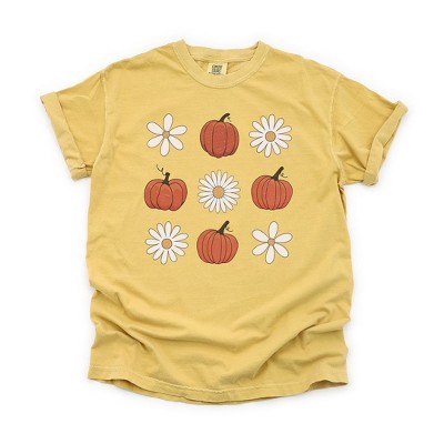 Simply Sage Market Women's Pumpkin Daises Checkered Short Sleeve Garment Dyed Tee