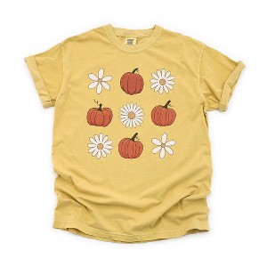 Simply Sage Market Women's Pumpkin Daises Checkered Short Sleeve Garment Dyed Tee - 1 of 2