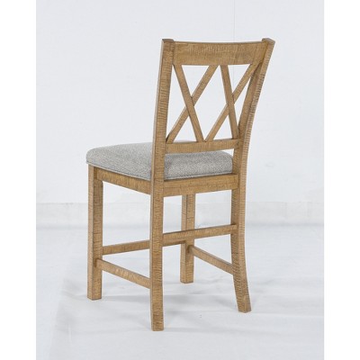 Havonplane Light Brown Wood Counter Height Barstools with Upholstered Seats, Set of 2