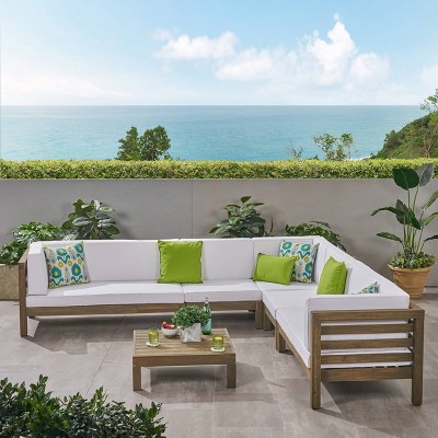 Oana 6pc Acacia Wood Patio Sectional Seating Set - Christopher Knight Home