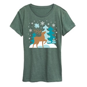 Women's - Instant Message - Scandinavian Winter Deer Short Sleeve Graphic T-Shirt - 1 of 4