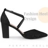 Perphy Women's Pointed Toe Criss Cross Straps Chunky Heel Lace Pumps - 4 of 4