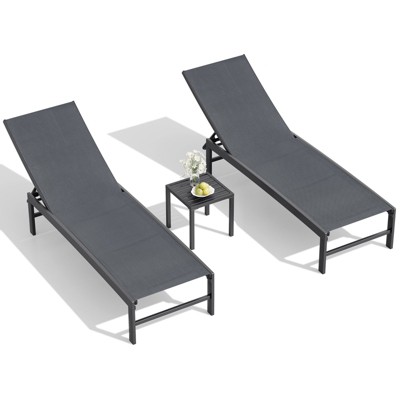 Crestlive Products Chaise Lounge Chair Outdoor Set of 2 Adjustable 5 Positions Pool Tanning Recliner Outdoor Lounge Furniture