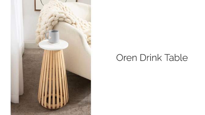 Kate and Laurel Oren Round MDF Drink Table, 10x10x23, White and Natural, 2 of 10, play video