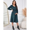 Maternity Velvet Dress Long Sleeve V Neck Smocked Waisted Baby Shower Midi Dress Photoshoot - 3 of 4