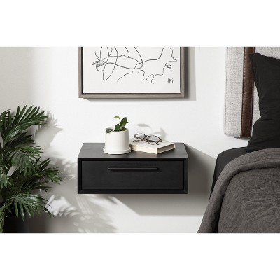 McCutcheon Black Mango Wood Floating Storage Shelf with Concealed Cubby