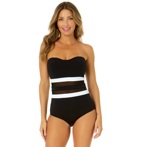 Anne Cole Women's Mesh Bandeau One Piece Swimsuit, Black White, 10 :  : Clothing, Shoes & Accessories