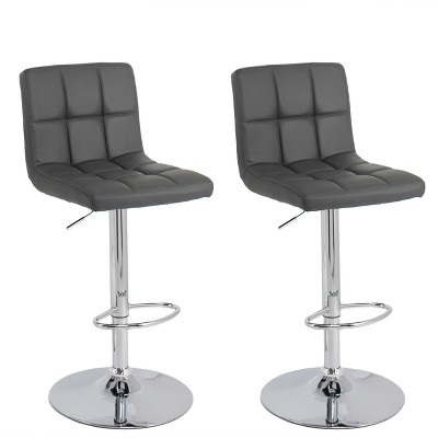 Set of 2 Medium Back Adjustable Bonded Leather Barstool Dark Gray - CorLiving