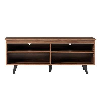 Modern Contemporary Simple Wood Storage Console TV Stand for TVs up to 65" Dark Walnut - Saracina Home